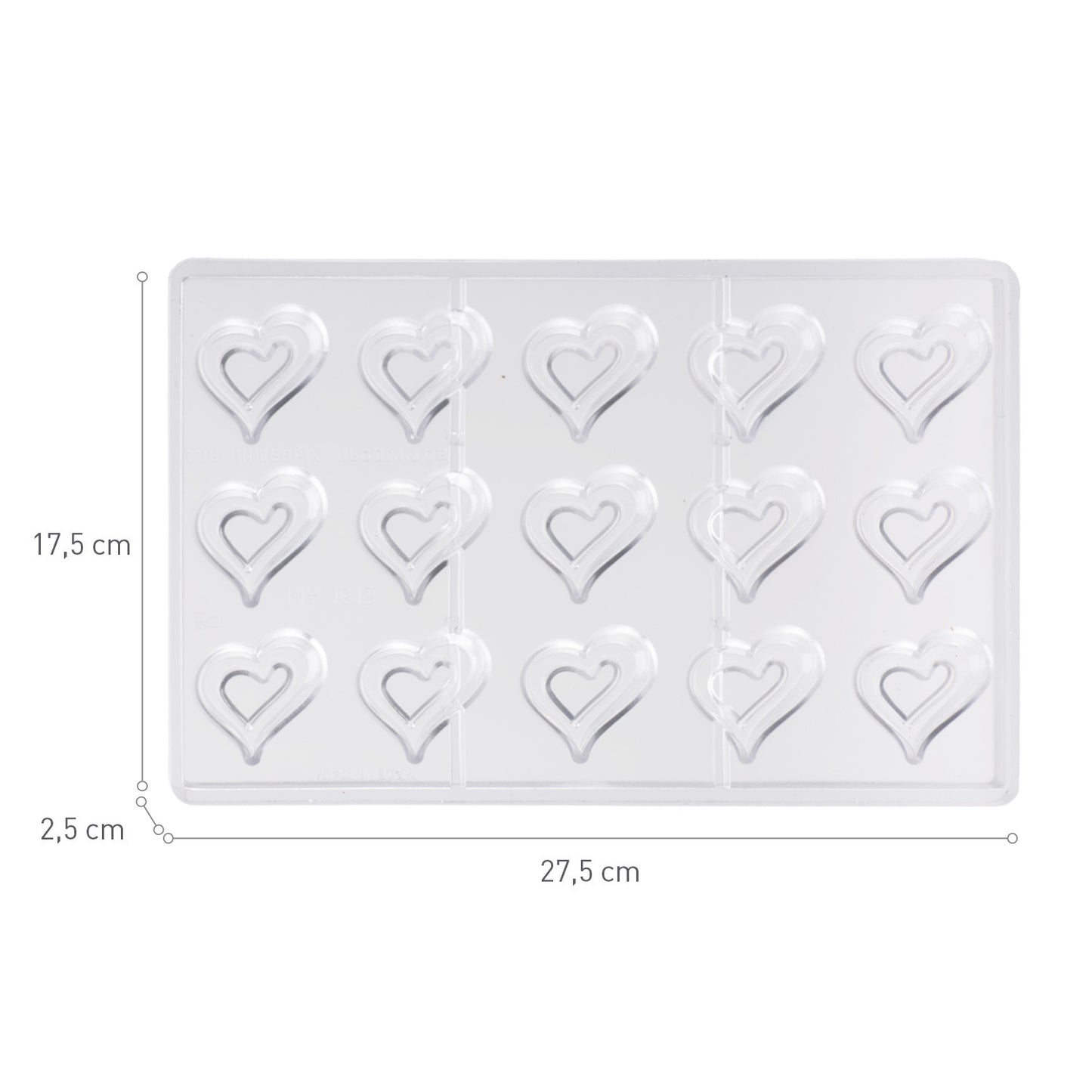 MOLDE POLICARBONATO CORAZON 40X42X15MM 15 PIEZAS