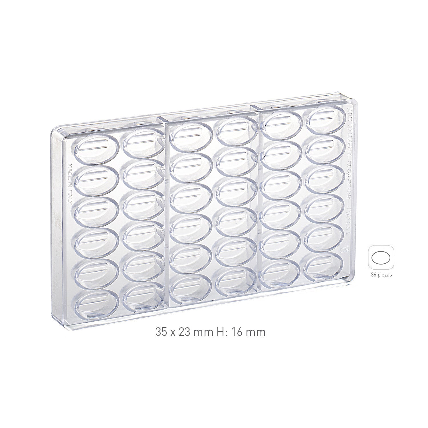 MOULE POLYCARBONATE PRALINE 35X23 H16MM | 36 PCS