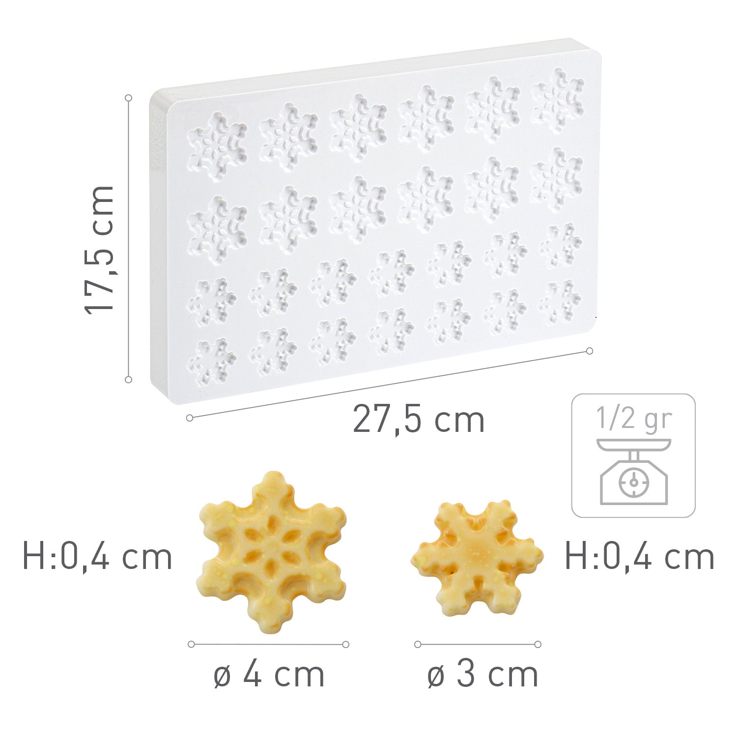 MOULE POLYCARBONATE FLOCONS DE NEIGE 2 MOD. Ø  30/40 MM H4MM