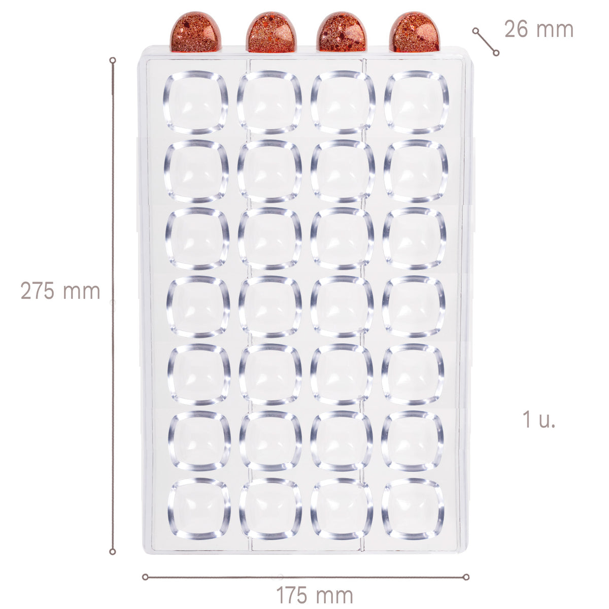 MOLDE POLICARBONATO 275 X 175 X 26 MM BOMBON GEMA - 28 PZS