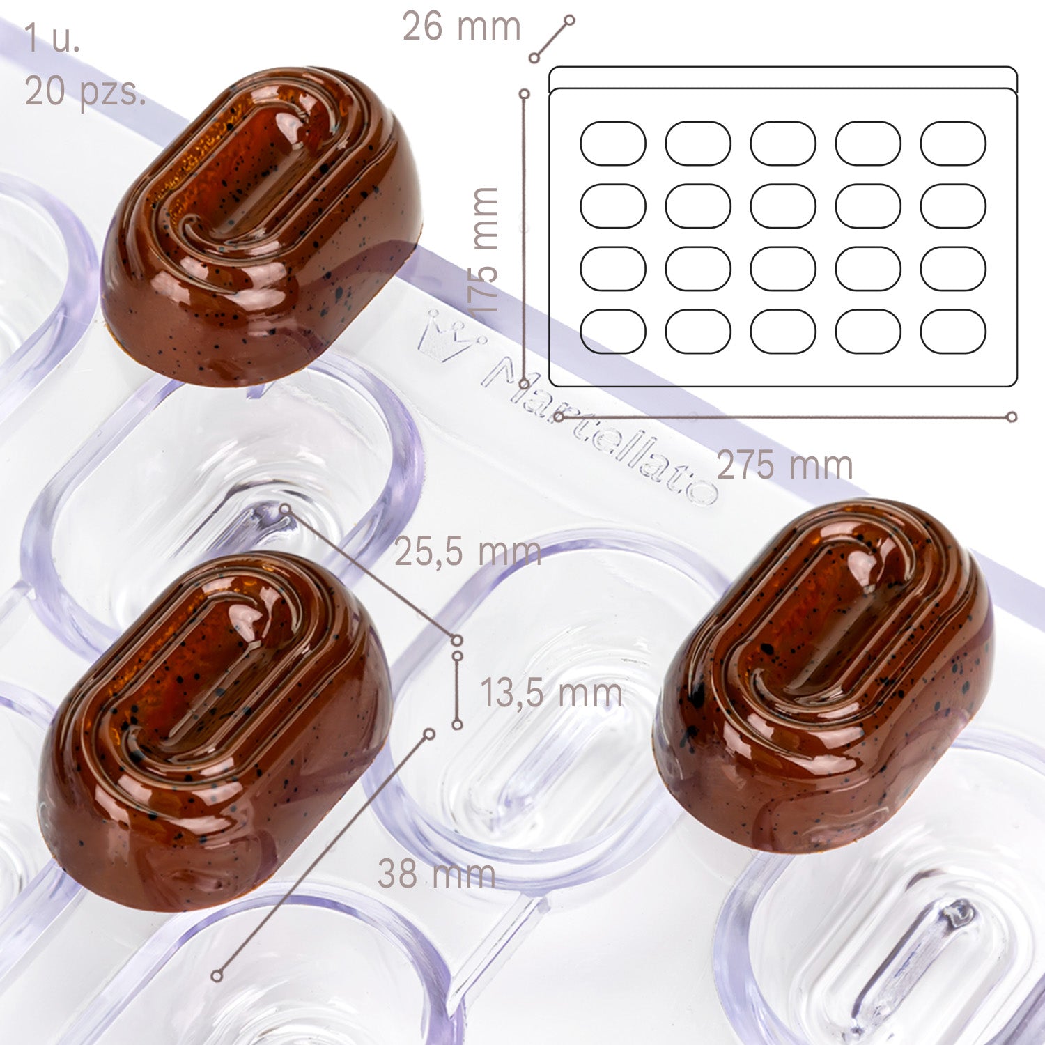 MOLDE POLICARBONATO 275 X 175 X 26 MM TEMTEPIE - 20 PZS