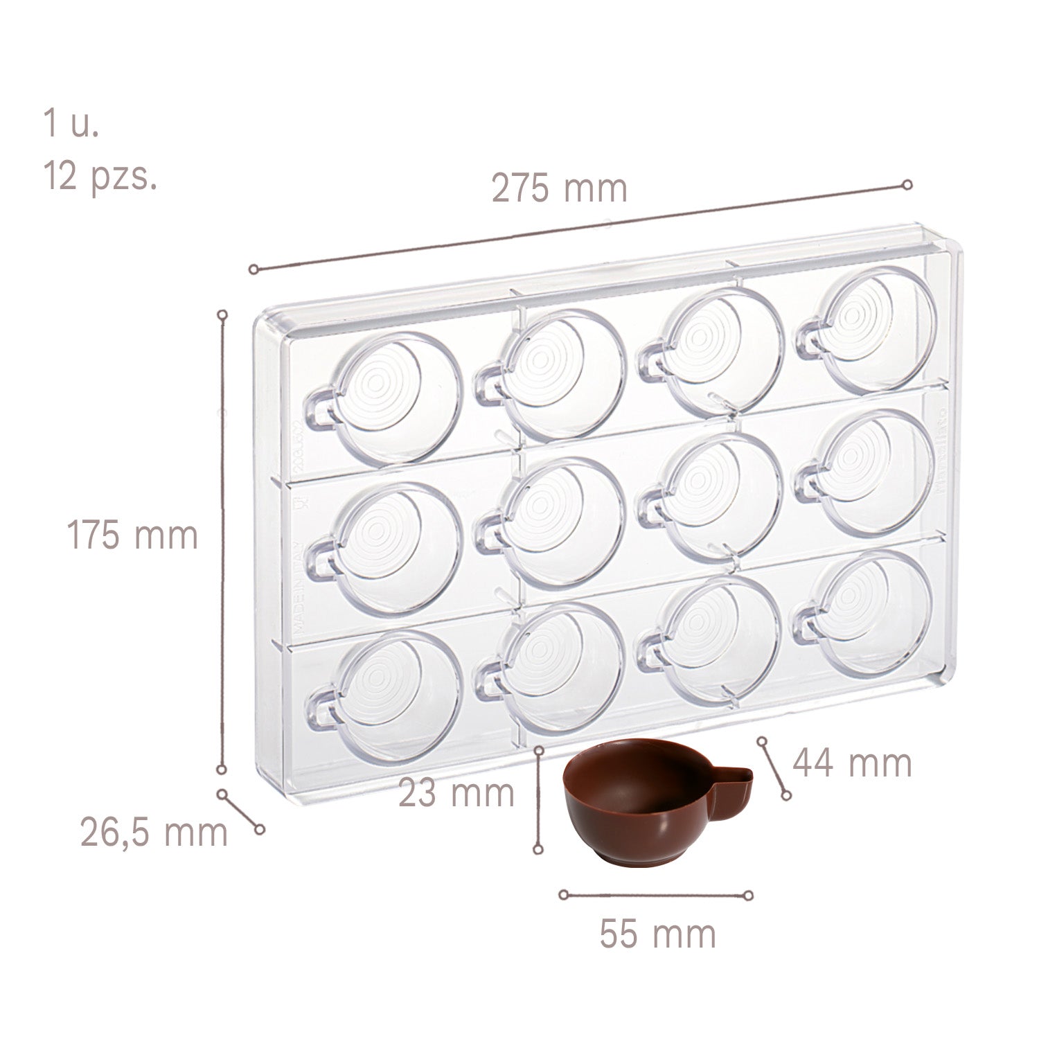 MOLDE POLICARBONATO TAZA CAFÉ 3D 275 X 175 X 26,5 MM –12 PZS