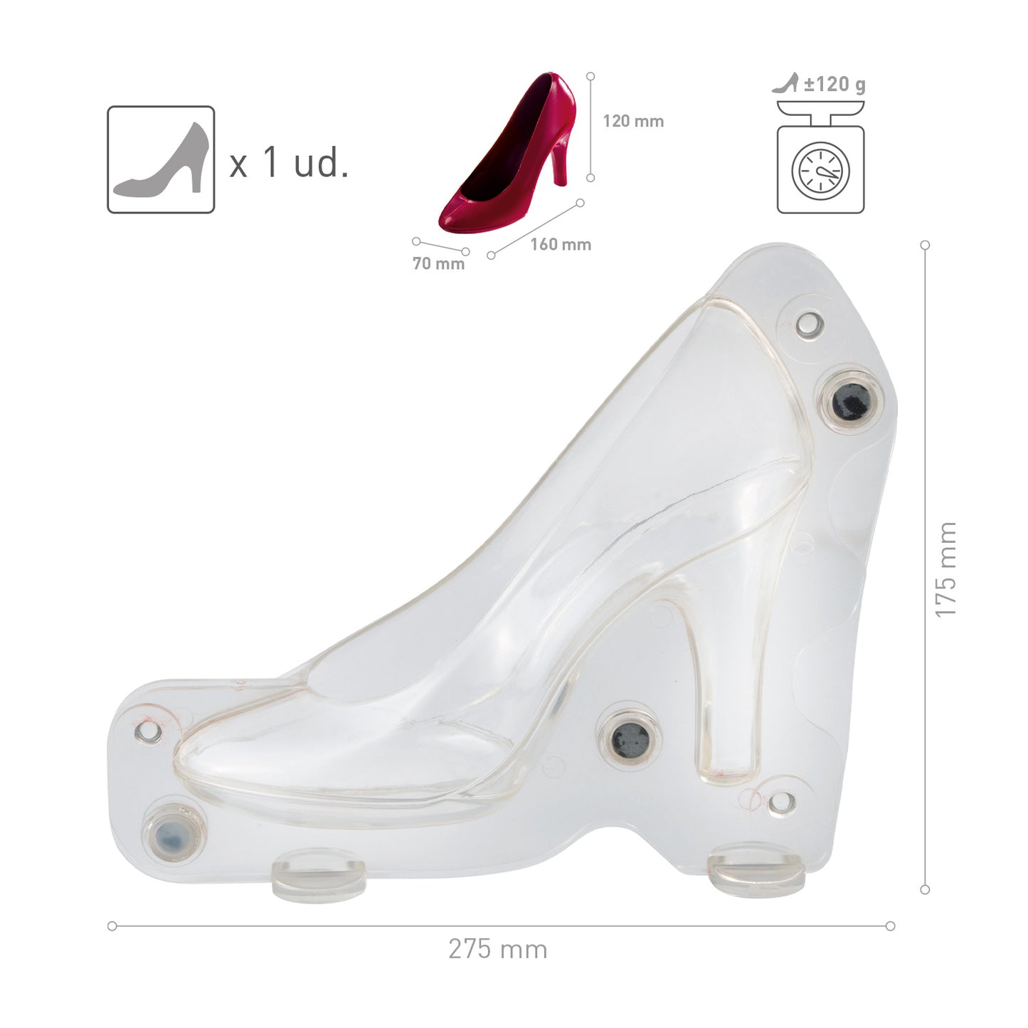 MOLDE DE POLICARBONATO PARA CALCANHAR DE SAPATO 160X70 H120MM