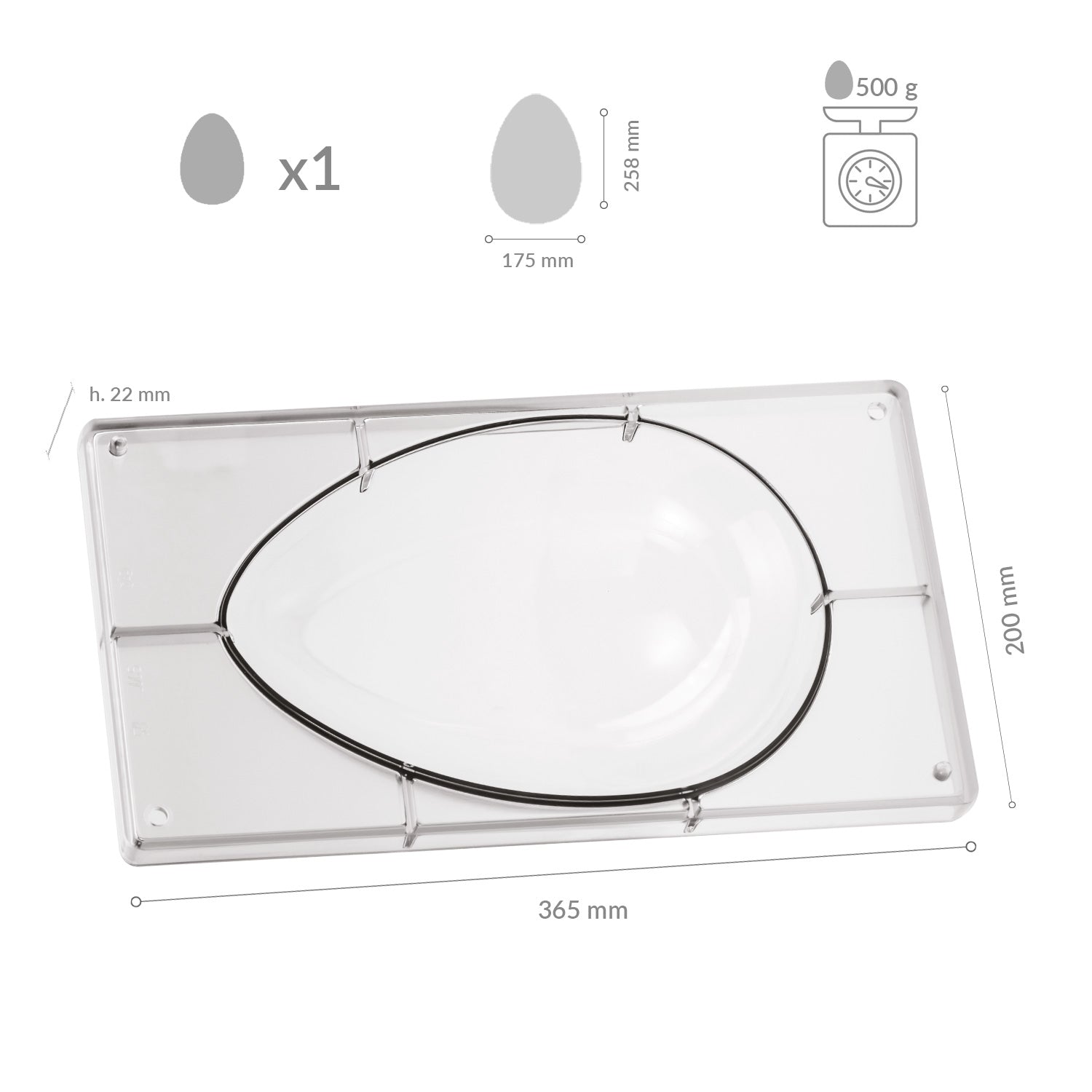 FORMA POLICARBONATO DE OVO GRANDE 258X175MM | 1 METADE