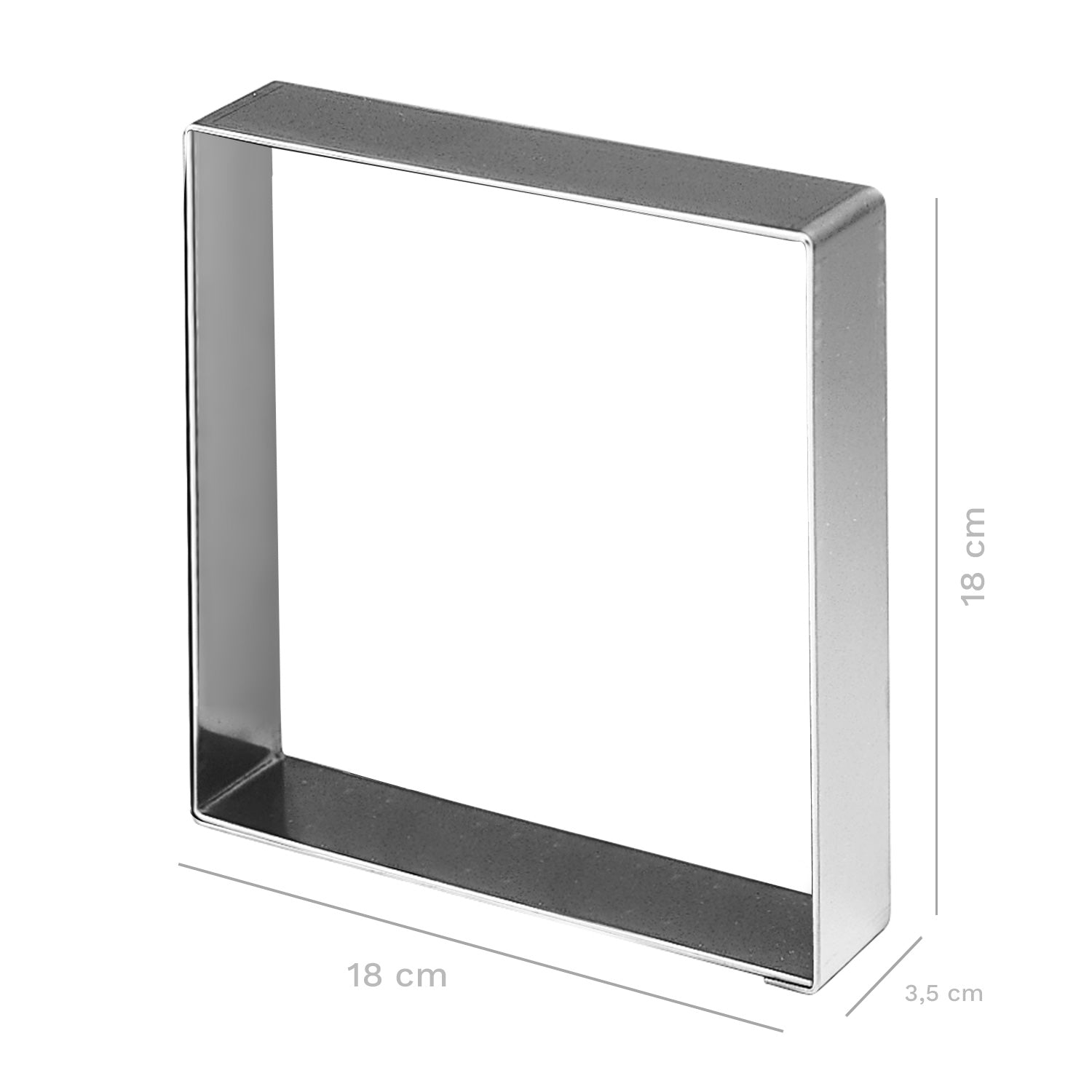 MOLDE CUADRADO ACERO INOX 18X18CM H 3,5CM