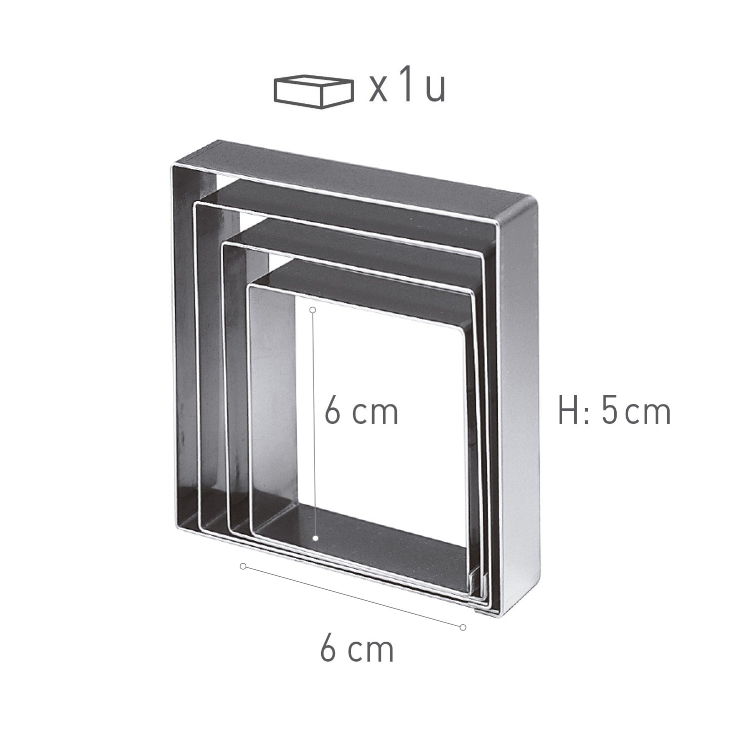 MOLDE CUADRADO ACERO INOX.6X6H5CM