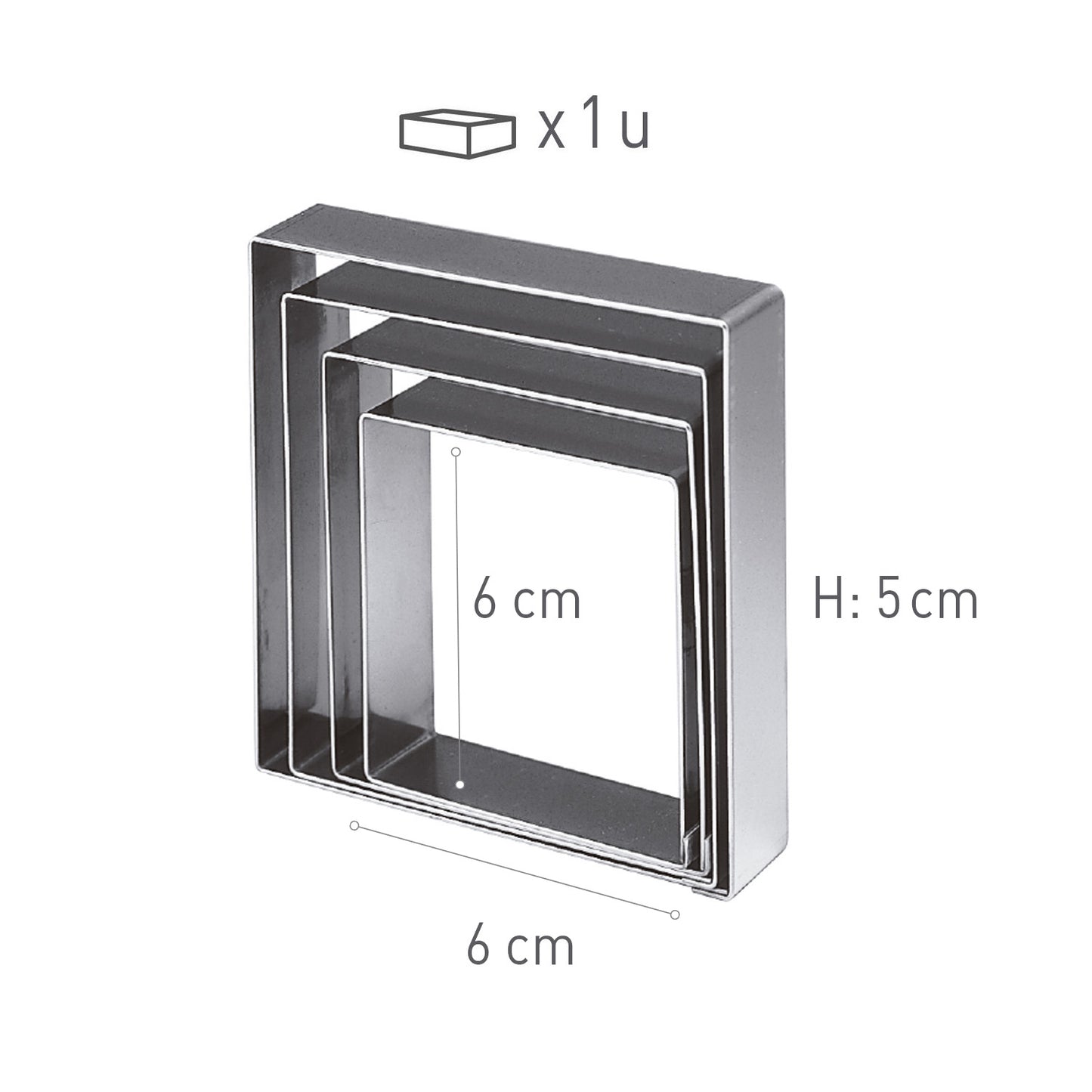 MOLDE CUADRADO ACERO INOX.6X6H5CM