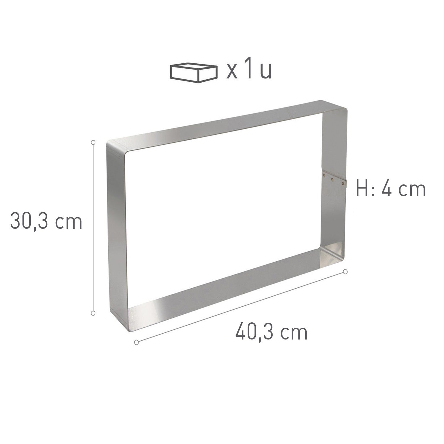 MOLDE RECTANGULAR EM AÇO INOXIDÁVEL. 40.3X30.3H4CM