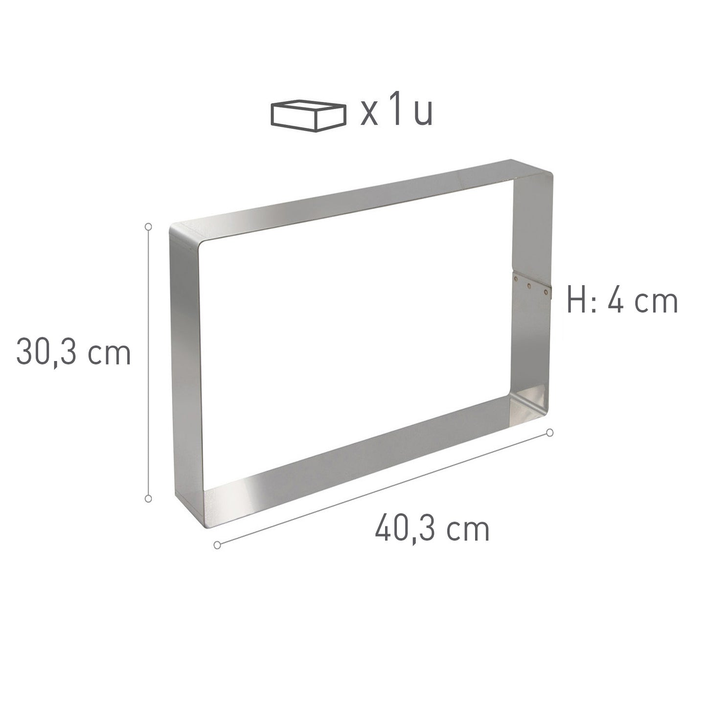 MOLDE RECTANGULAR EM AÇO INOXIDÁVEL. 40.3X30.3H4CM
