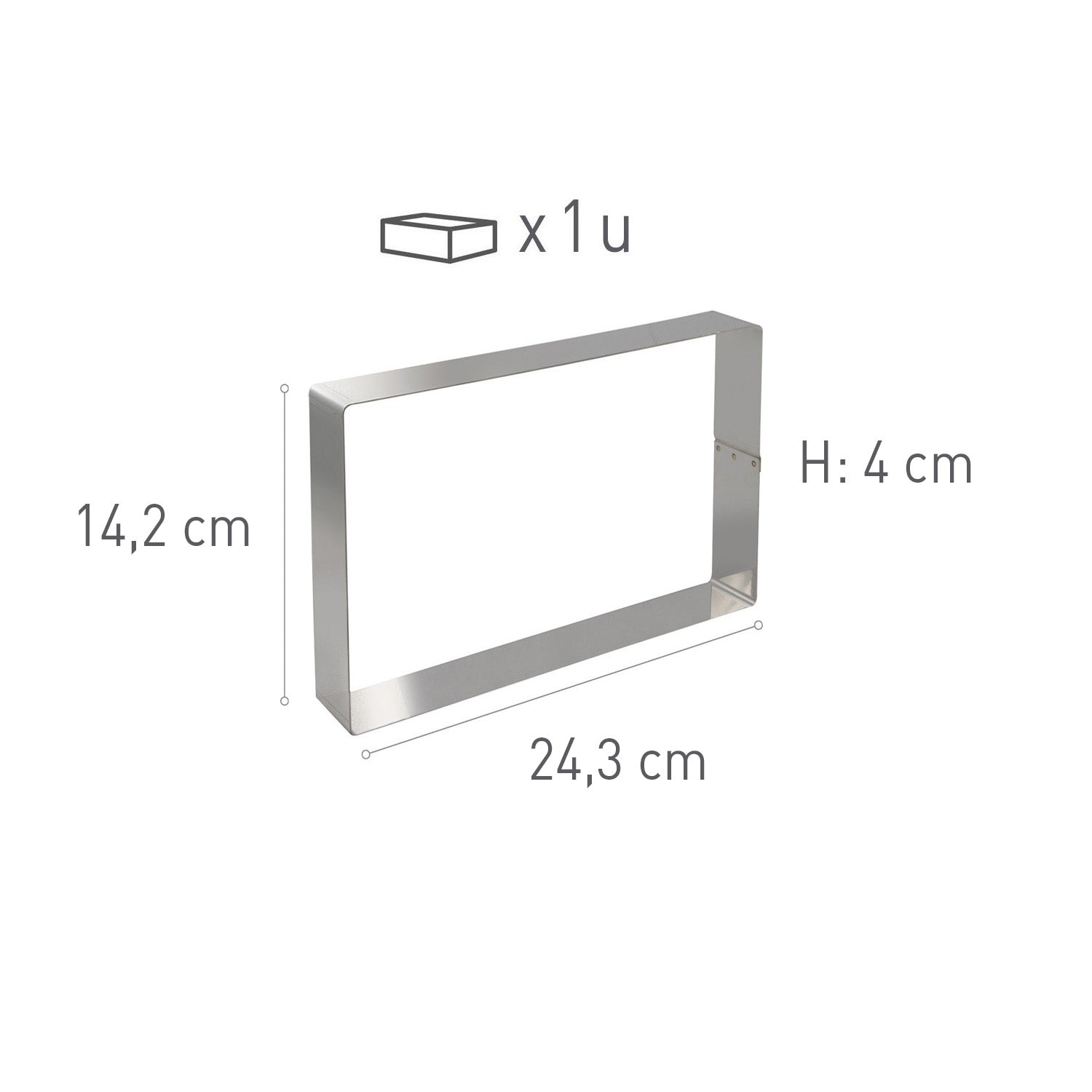 MOLDE RECTANGULAR EM AÇO INOXIDÁVEL. 24.3X14.2H4CM