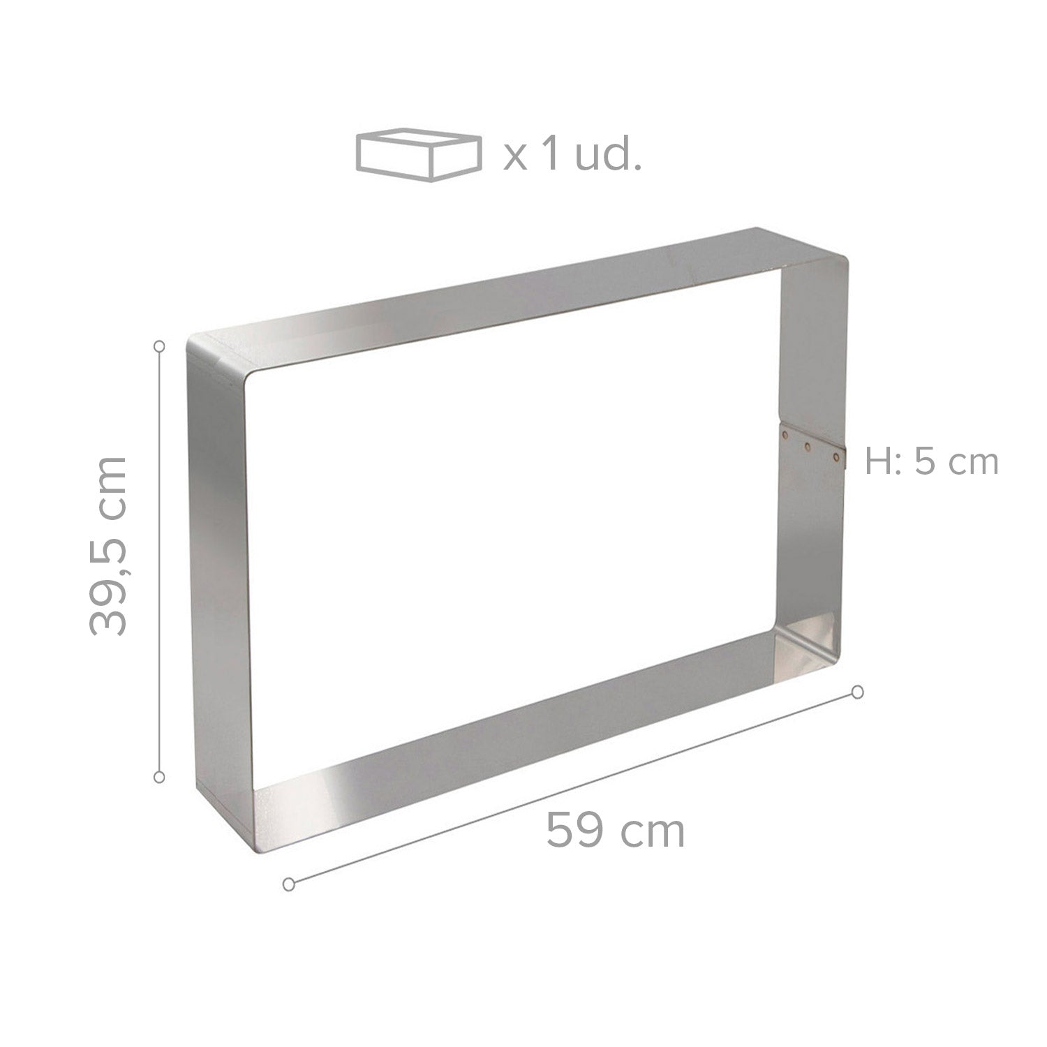  MOLDE RETANGULAR DE AÇO INOXIDÁVEL 59 x 39,5 x A 5 CM