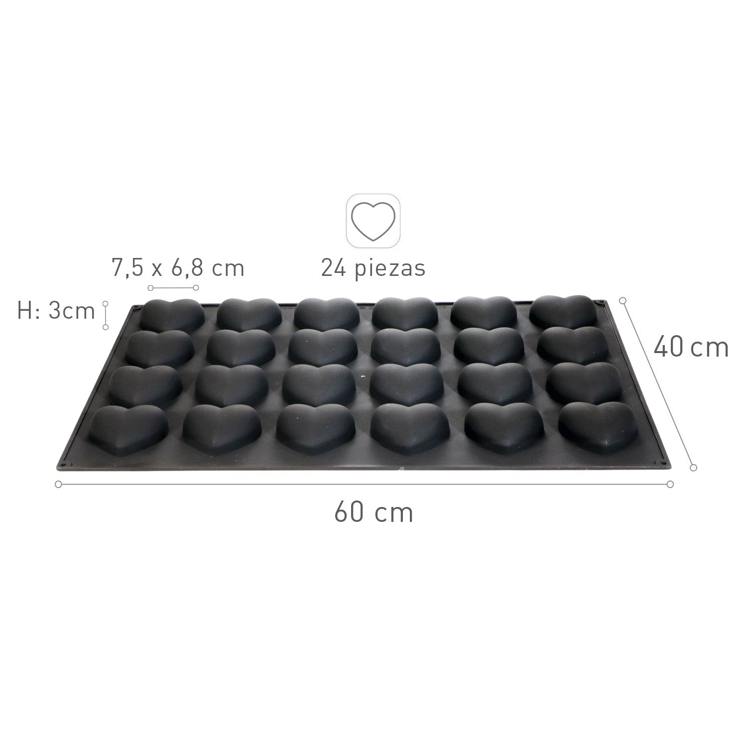 MOLDE SILICONA 24 CORAZONES 75X68MM H30MM | 60X40CM