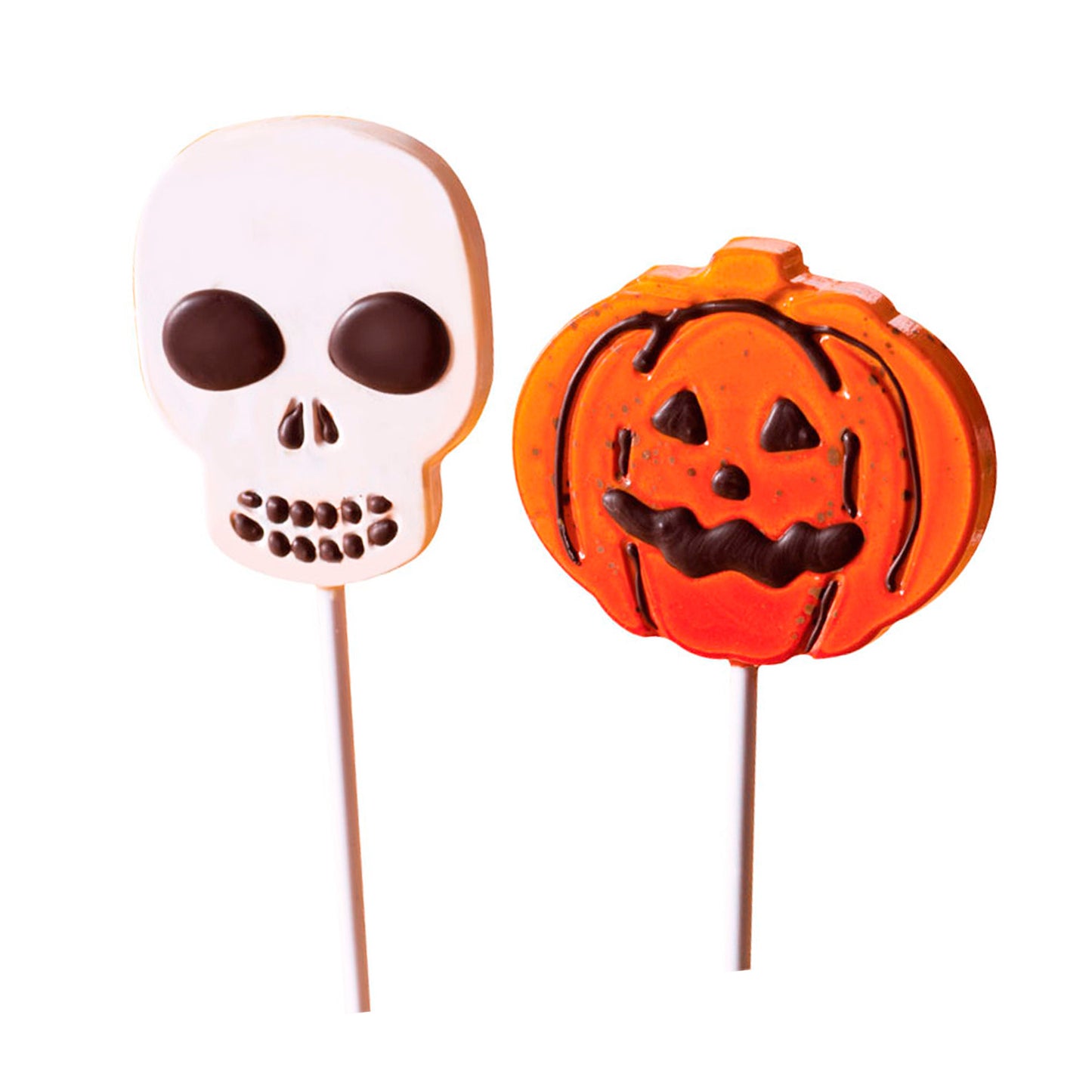 KIT 2 MOLDES PLÁSTICOS PIRULITOS CHOCOLATE HALLOWEEN 8 PEÇAS
