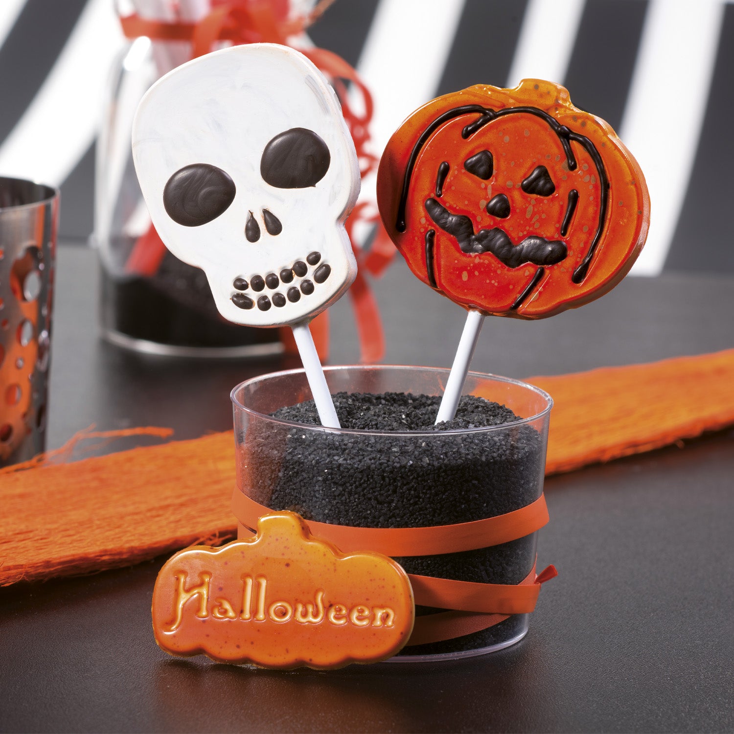 KIT 2 MOLDES PLÁSTICOS PIRULITOS CHOCOLATE HALLOWEEN 8 PEÇAS