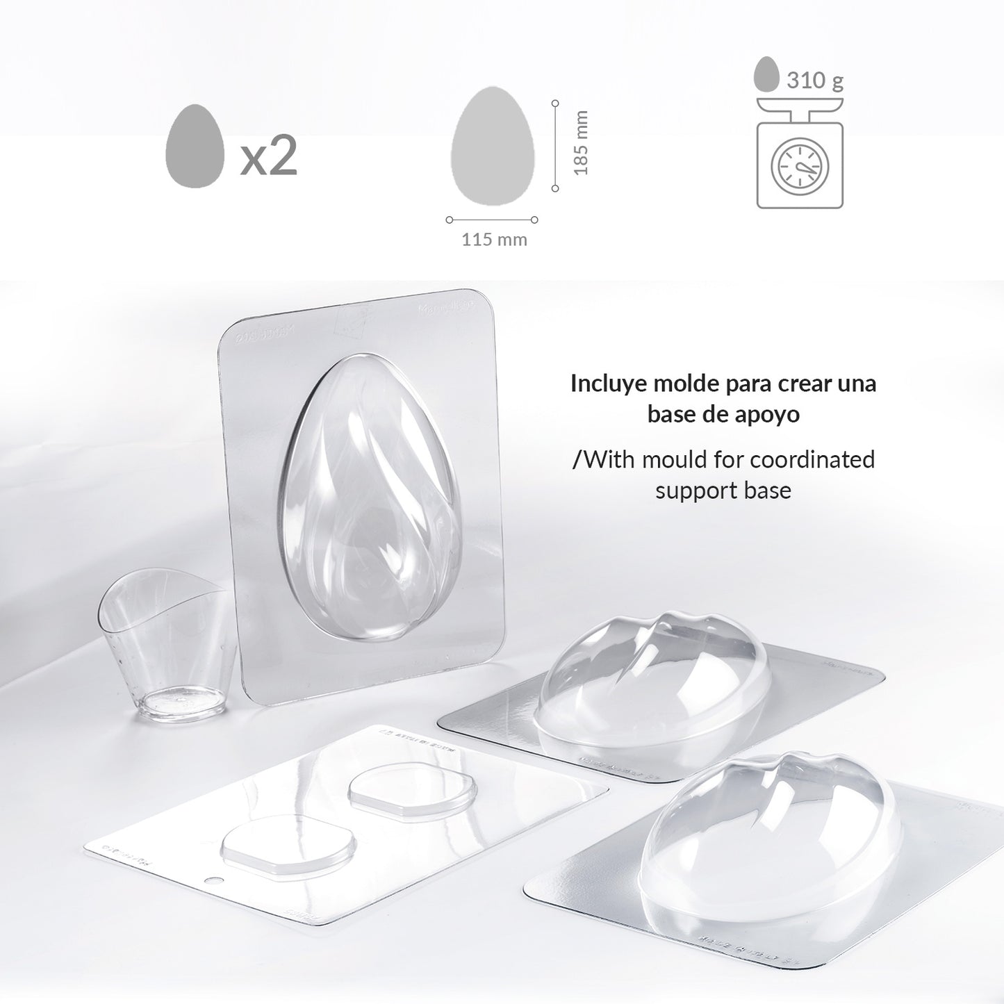 KIT MOLDE PLÁSTICO TERMOFORMADO HUEVO CURVY Ø115H185MM