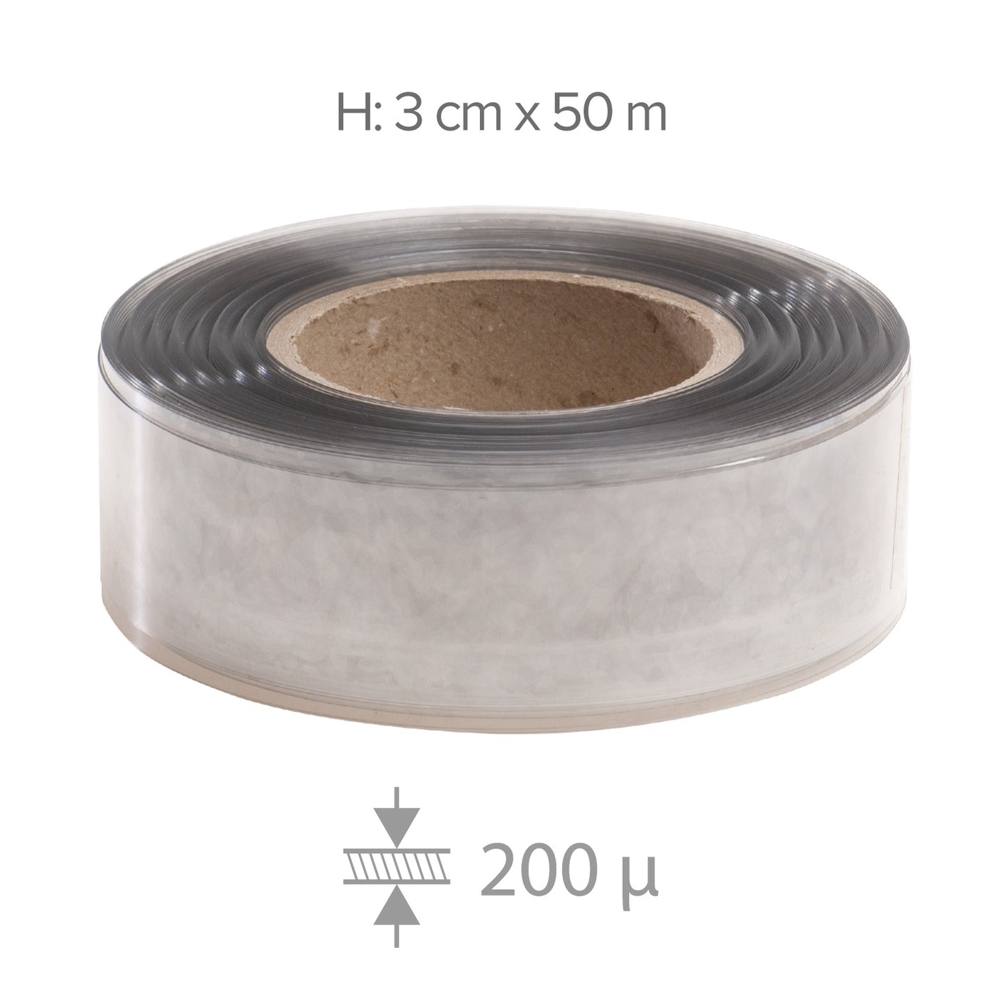 PVC ROLLO TRANSPARENTE – 50 M – H3 CM – 200µ (ACETATO)