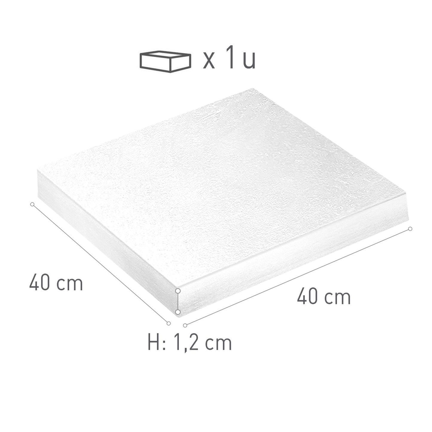 BASE PARA BOLO QUADRADA BRANCA  40X40XH1.2CM