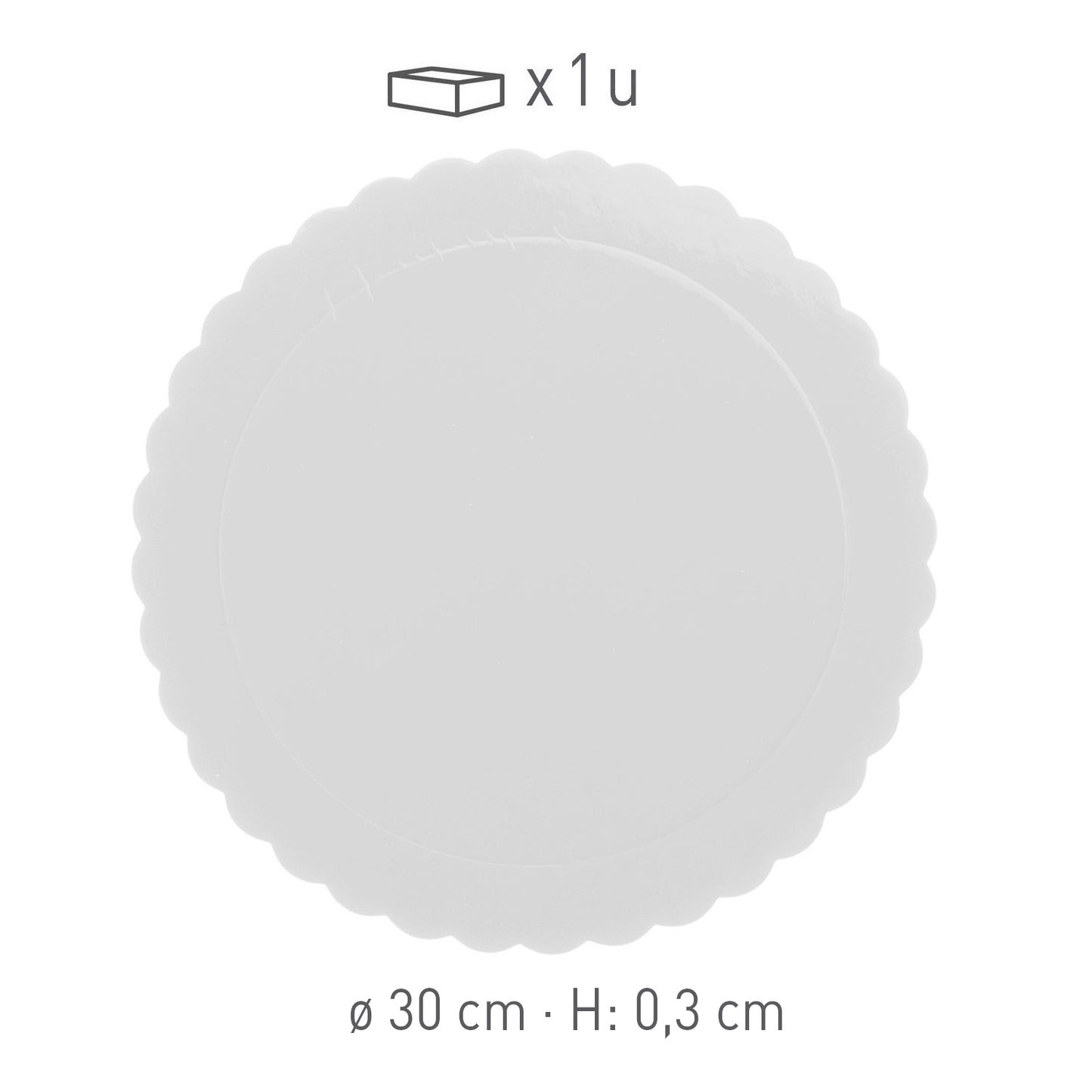 PLATO REDONDO PARA TARTA ONDULADO BLANCO 3 MM 30CM