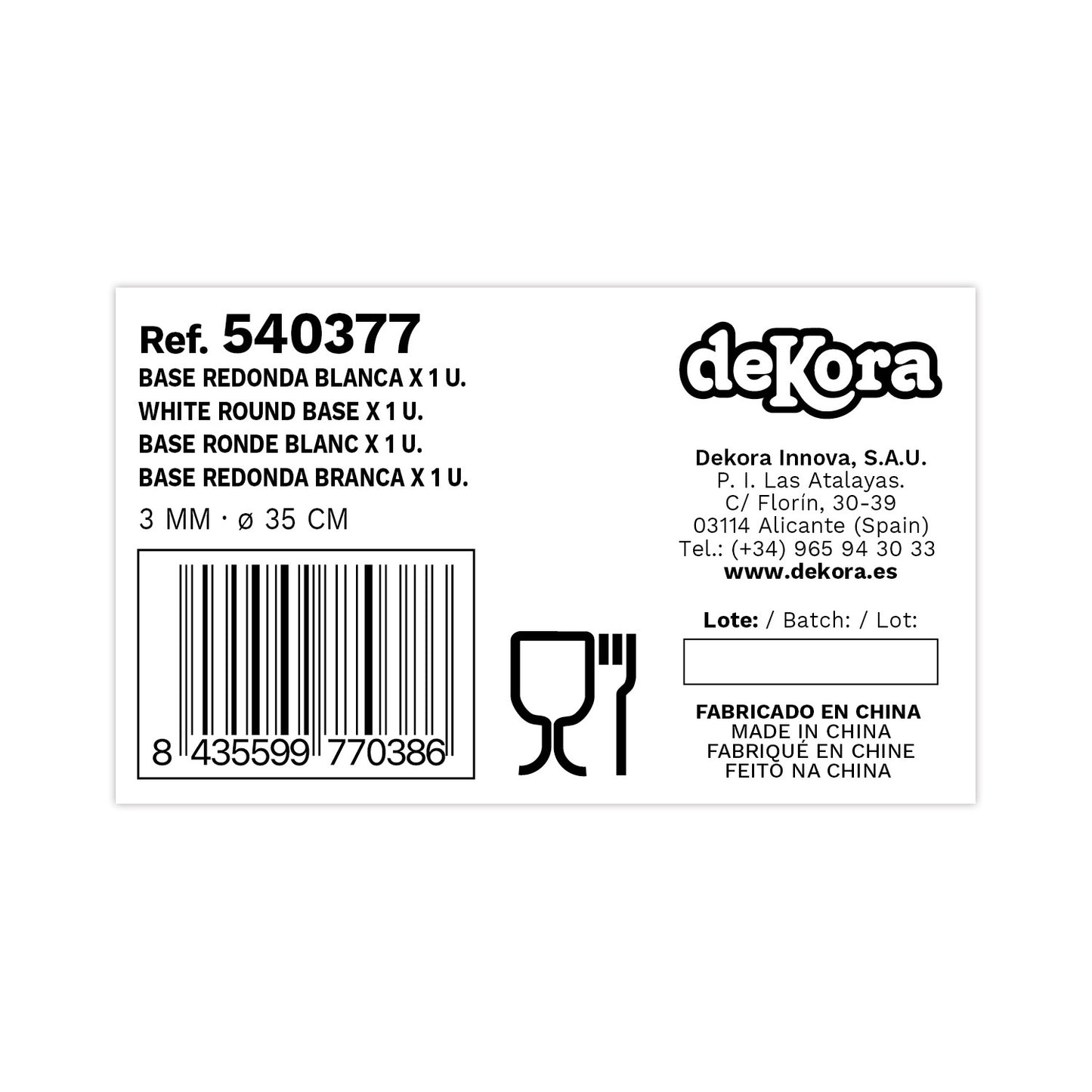 PLATO REDONDO PARA TARTA ONDULADO BLANCO 3 MM 35CM