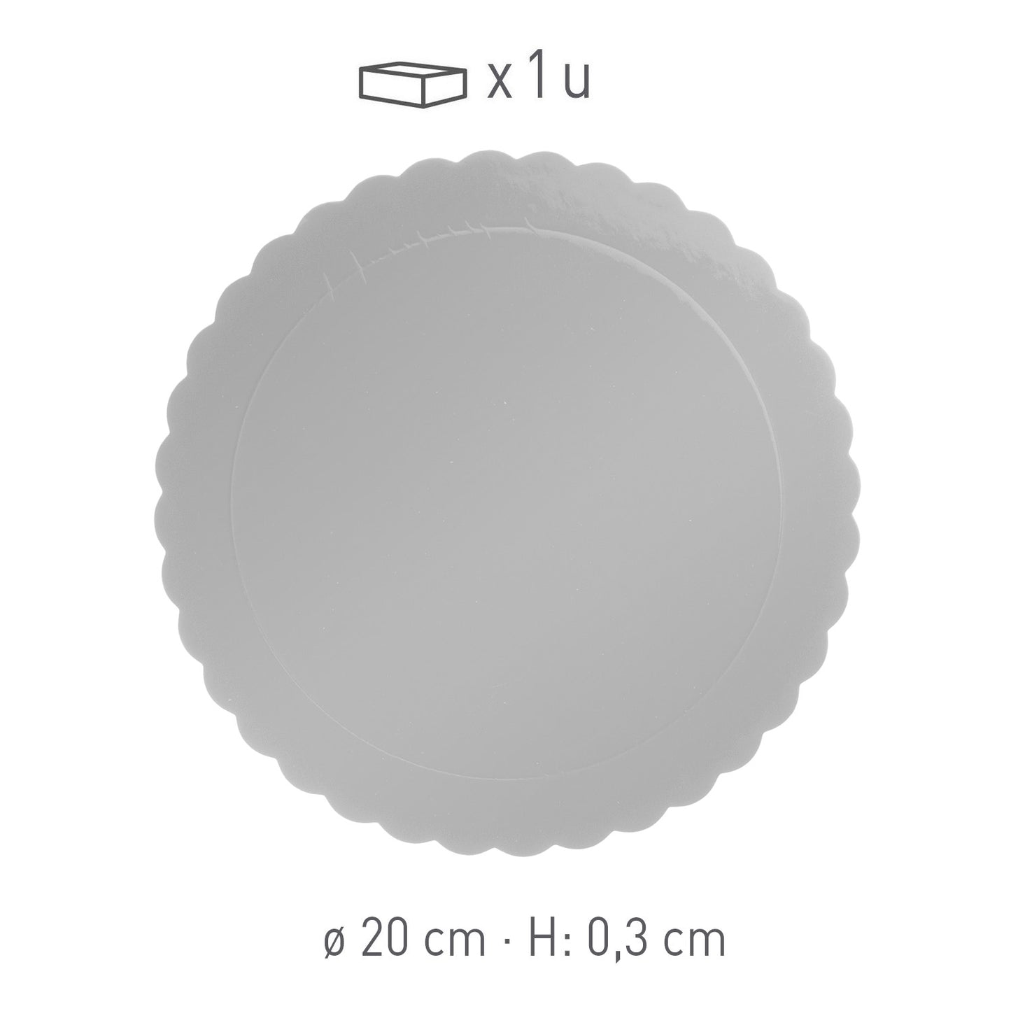 PLATO REDONDO PARA TARTA ONDULADO PLATA 3 MM 20 CM