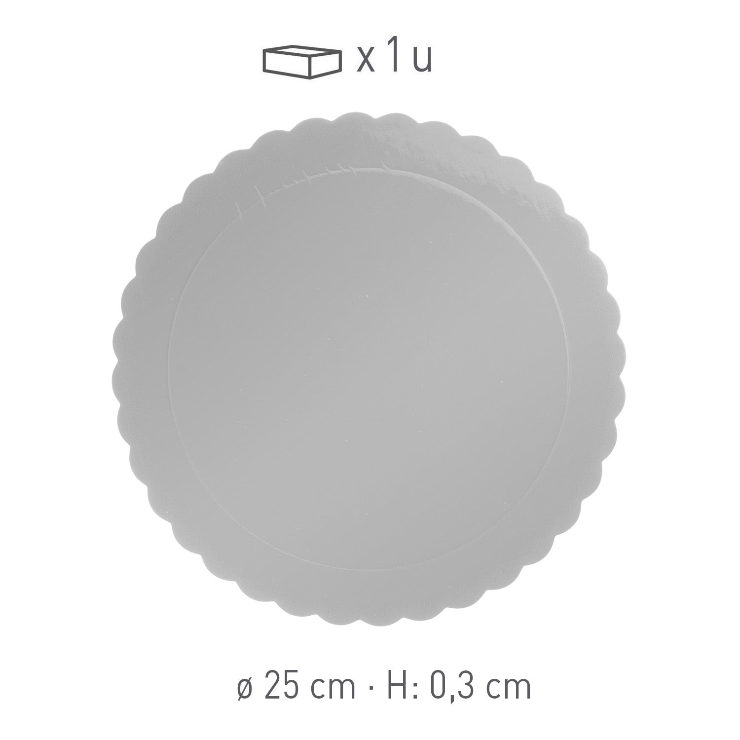 PLATO REDONDO PARA TARTA ONDULADO PLATA 3 MM 25 CM