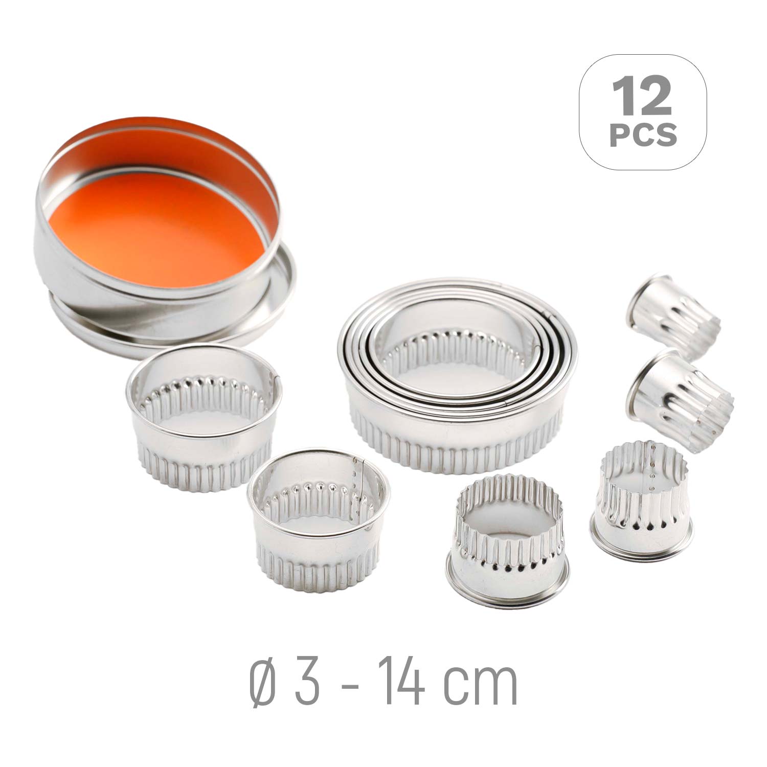 CORTADOR MASSA CIRCULAR ONDULADO AÇO INOX | Ø 3 - 14CM 12 PCS