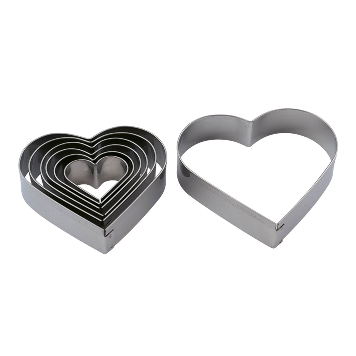 CORTAPASTA ACERO INOX FORMA DE CORAZÓN 7 PIEZAS SURTIDAS 3,5 - 8,5 CM