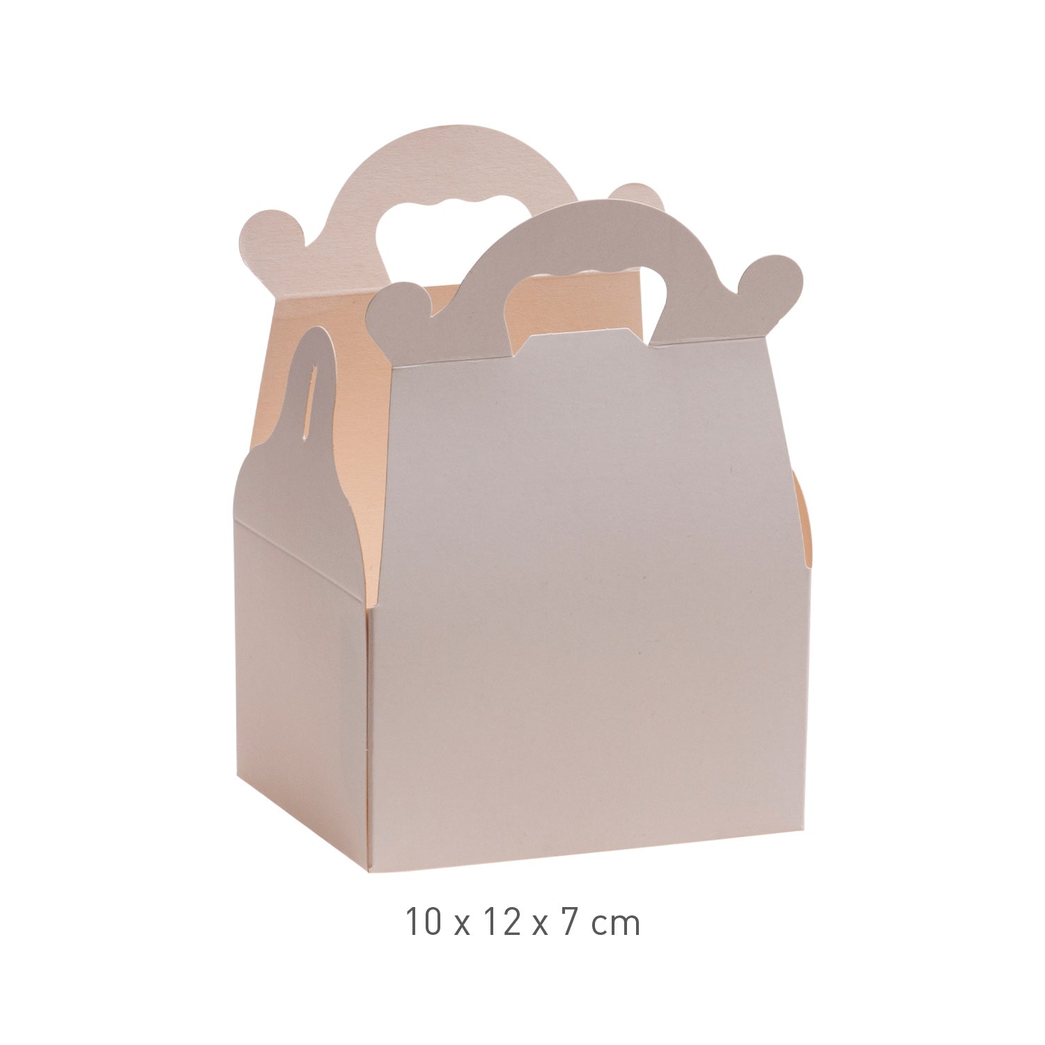 CAIXA DE PASTELARIA DE CARTÃO BRANCA COM PEGAS 10X12X7CM