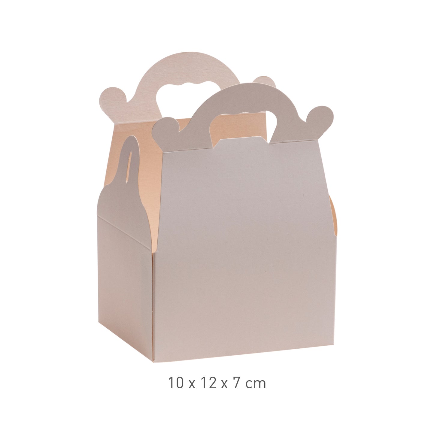CAIXA DE PASTELARIA DE CARTÃO BRANCA COM PEGAS 10X12X7CM