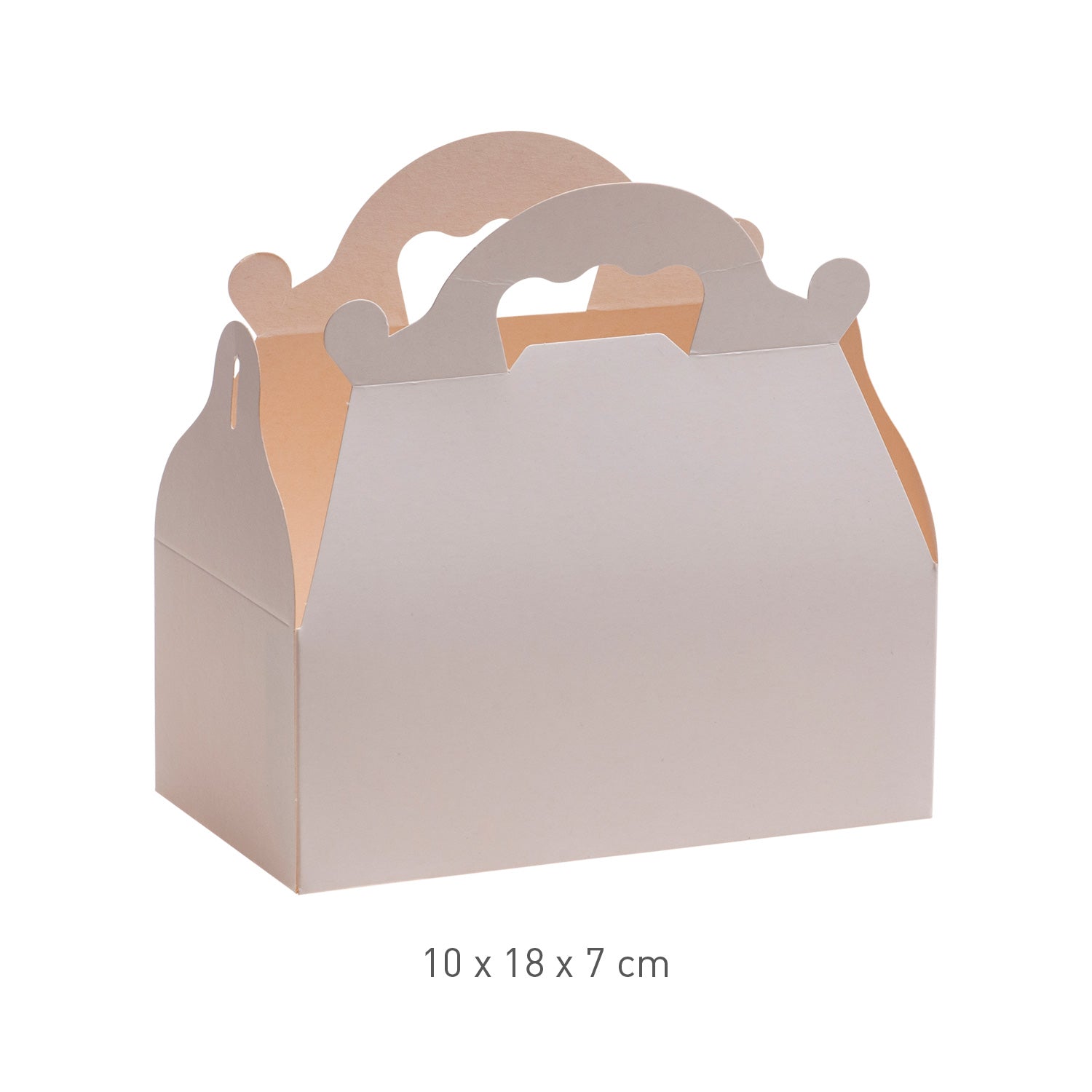 CAIXA DE PASTELARIA DE CARTÃO BRANCA COM PEGAS 10X18X7CM