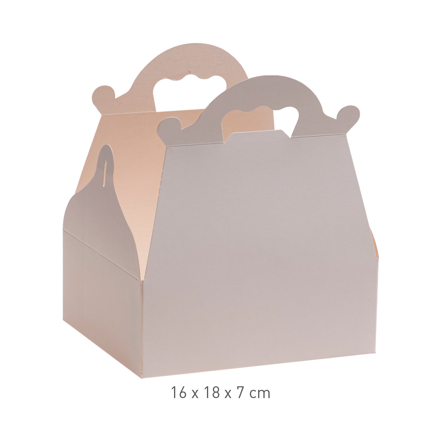 CAJA BLANCA CARTÓN CON ASAS DE PASTELERÍA 16X18X7CM