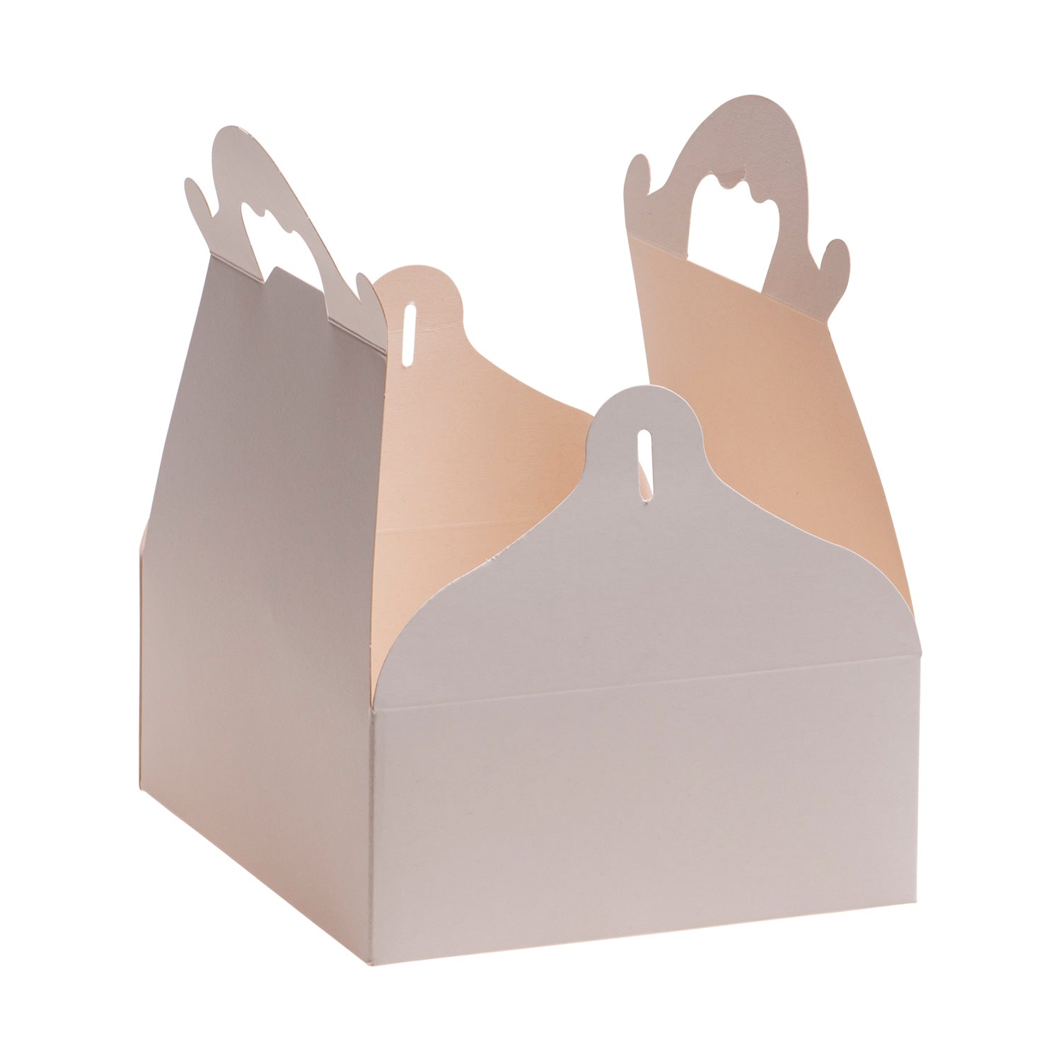 CAJA BLANCA CARTÓN CON ASAS DE PASTELERÍA 16X18X7CM