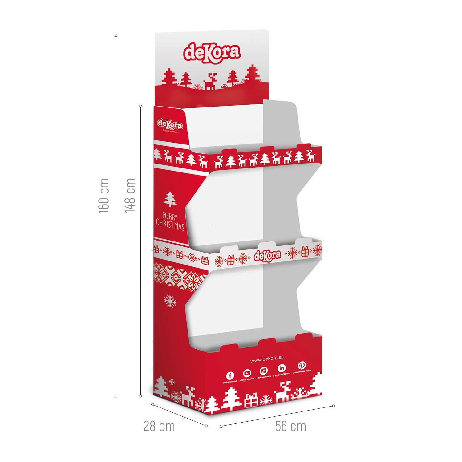 EXPOSITOR DE CARTON 3 BANDEJAS 56X36X148CM CON FUNDA
