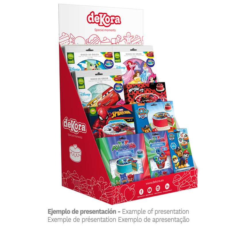 EXPOSITOR CARTÓN SOBREMESA DISCOS COMESTIBLES 420 x 220 x 50 MM