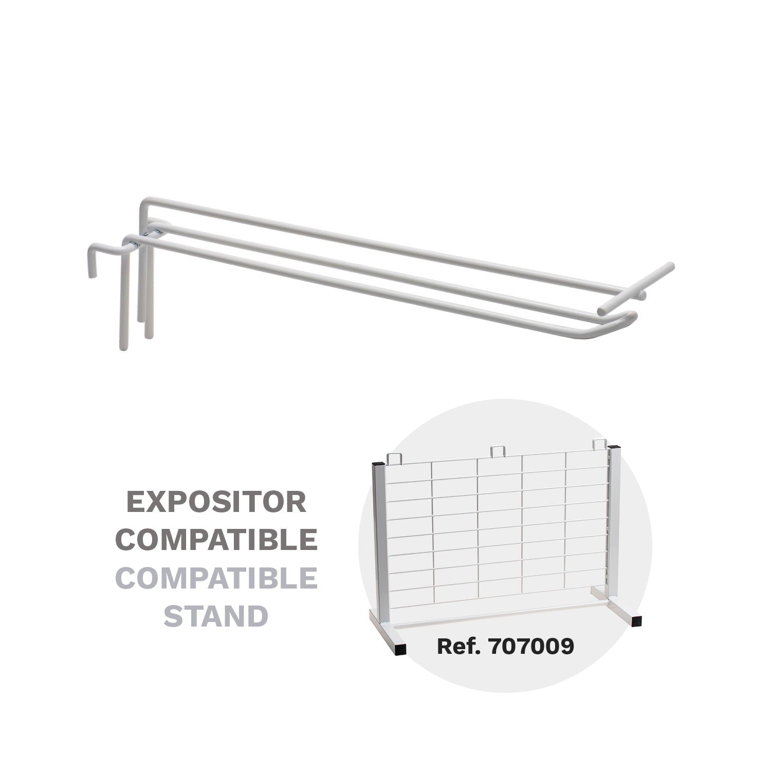 GANCHOS PORTA PRECIO METAL BLANCO DE EXPOSITOR REJILLA 30CM