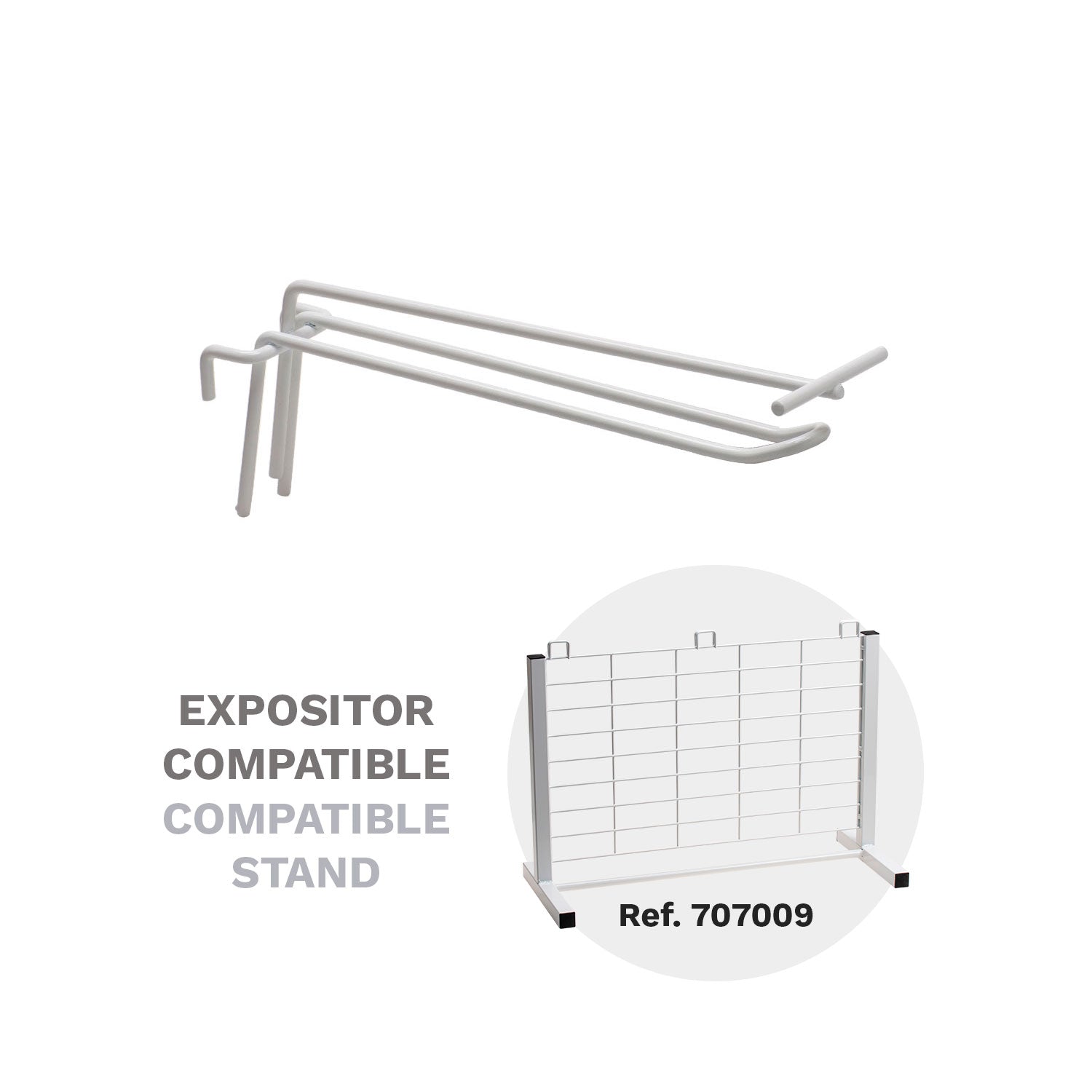 GANCHOS PORTA PRECIO METAL BLANCO DE EXPOSITOR REJILLA 20CM